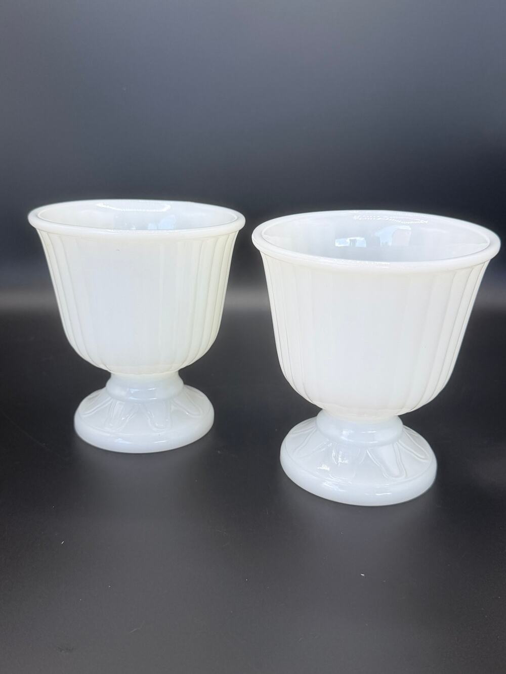 Vintage INARCO USA W-5451 Milk Glass Footed Ribbed Vases Set of 2 6"